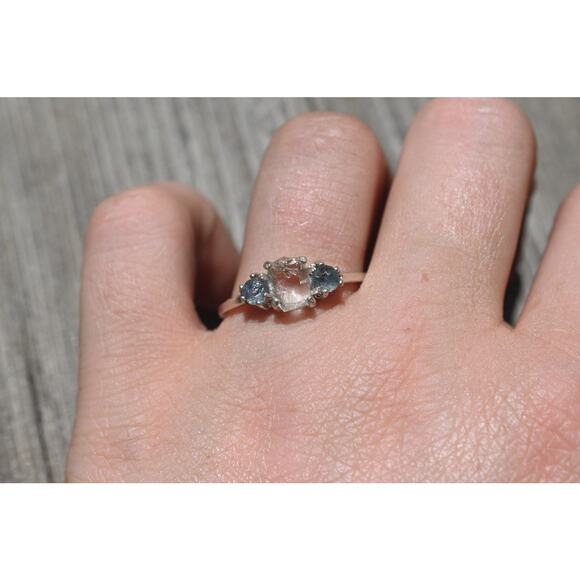 Raw Sapphire Engagement Ring Rough Diamond Wedding Band Unique Graduation - Picture 2 of 4